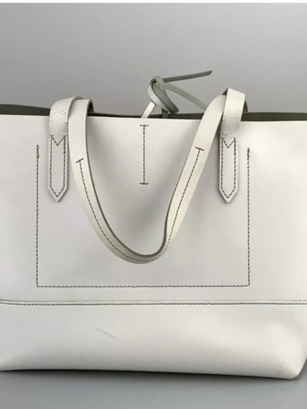 J. Crew White Leather Tote with Contrast Stitching